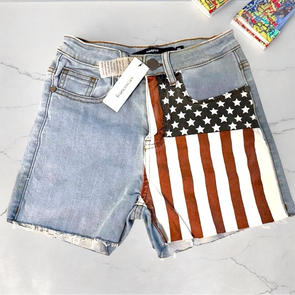 Francesca’s Harper American Flag Denim Shorts (25)